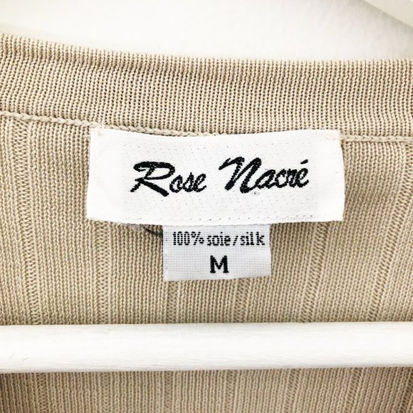 Vintage 100% Silk Ribbed V-Neck Cardigan Sweater - Picture 3 of 6